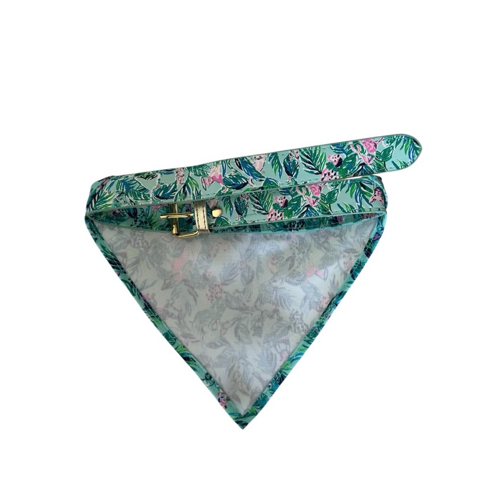LILLY PULITZER LEATHER CANVAS DOG COLLAR Floral pup Bandana with Pendant M/L M L - Picture 7 of 8